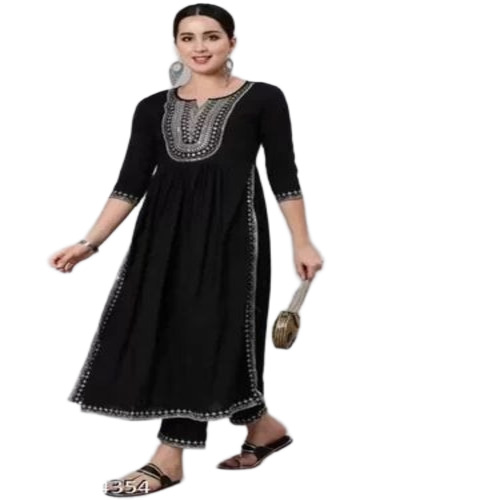 Ladies Rayon Embroidered Kurta Pant Set