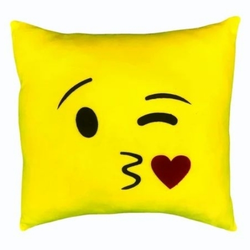 Yellow Printed Square Emoji Cushion