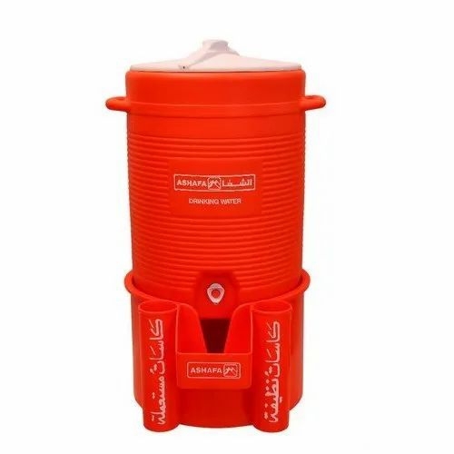 40 Litre Plastic Orange Flask Water Jug - Shape: Round