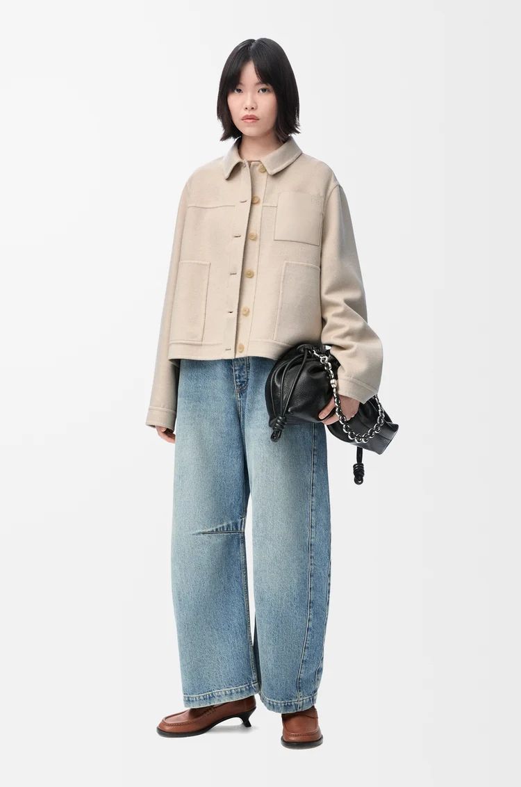 Women Beige Wool Shacket - Material: Woolen