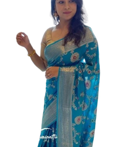 Blue Banarasi Semi Georgette Soft Silk Saree