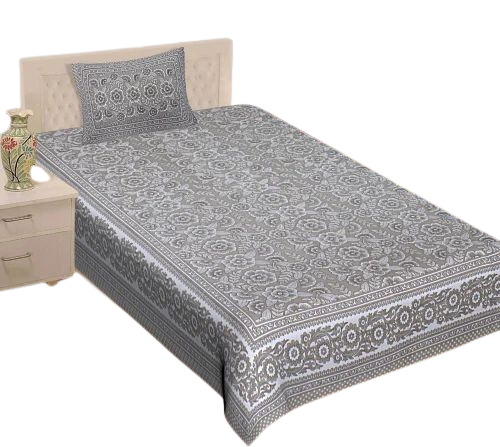 Grey Pure Cotton Single Printed Bedsheet