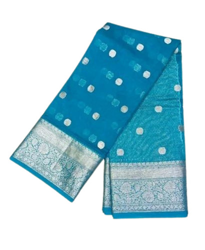 Turquoise Blue Banarasi Kora Silk Saree