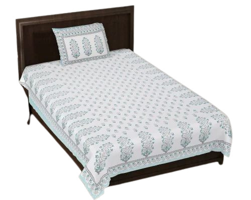 White Cotton Printed Single Bedsheet