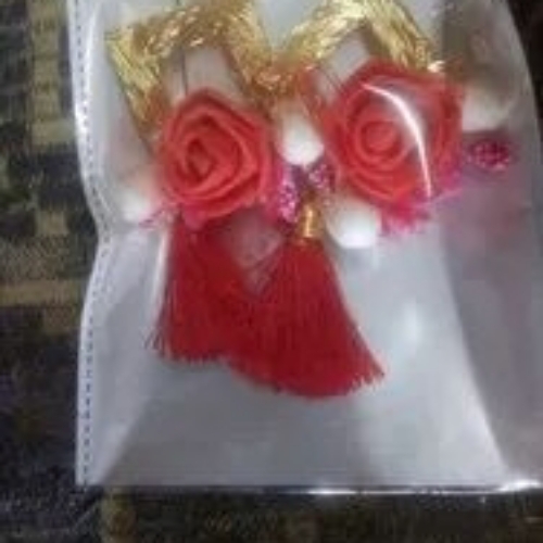 Stylish Earrings - Fabric Rose Shape, Red Color, Hypoallergenic Material, Lightweight Comfort