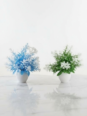 Plastic Plant Pot - Color: White And Blue