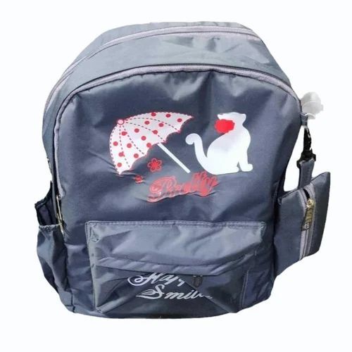 Printed Grey Polyester School Bag