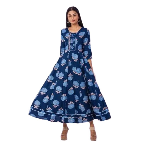 Ladies Blue Printed Rayon Kurti
