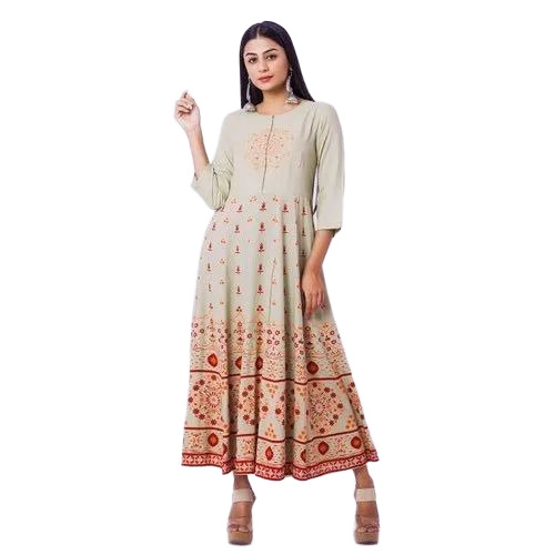 Ladies Printed Rayon Anarkali Kurti