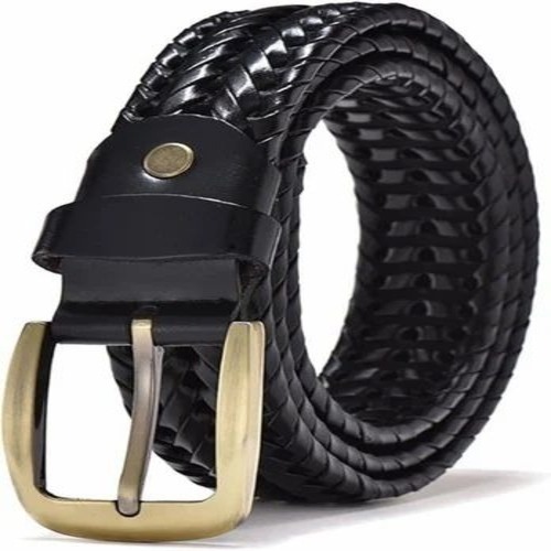 Men Black Faux Leather Belt
