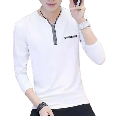 Men White V Neck T Shirt