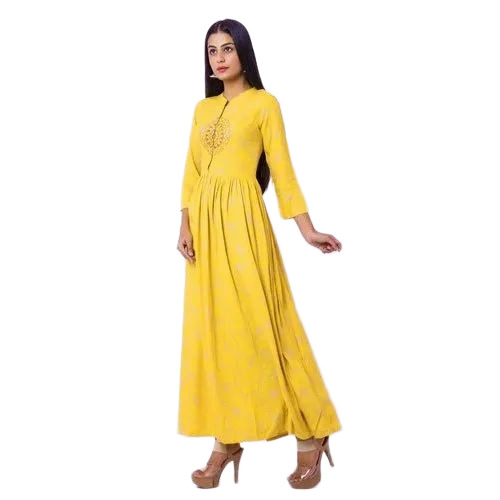 Yellow Rayon Long Kurti