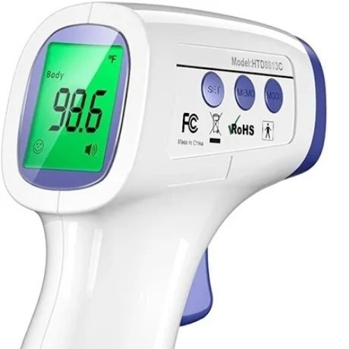 Infrared Thermometer - Plastic, White and Blue | Temperature Range, Measurement Accuracy, Emissivity Adjustment, Laser Targeting, Auto Shutoff