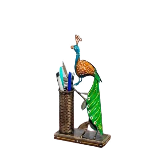 Peacock Decor Table Pen Holder - Iron 6x6 Inch Bronze | Fancy Decorative Table Decor Deewali Gift