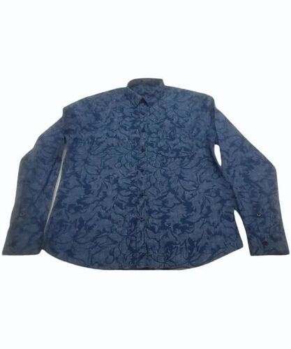 Blue Men Regular Wear Printed Cotton Shirts