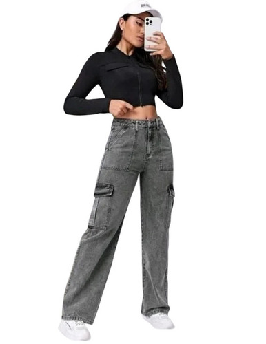 Girls Denim Baggy Cargo 6 Pocket Jeans