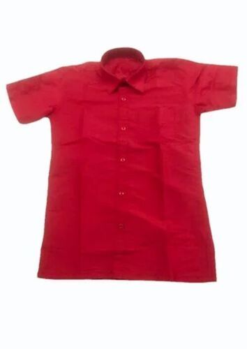 Kids Red Plain Cotton Shirt
