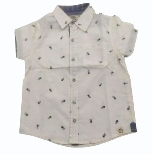White Regular Wear Kids Printed Cotton Shirt