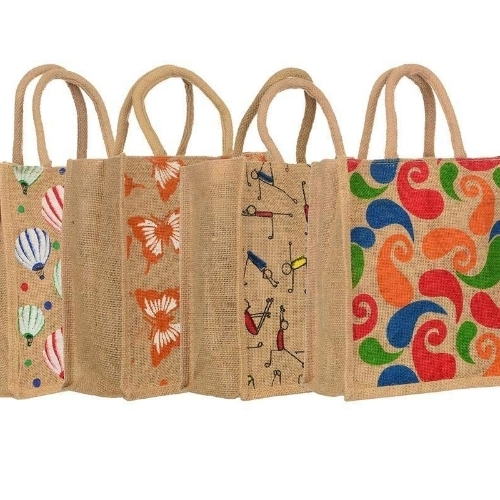 Eco Friendly Stitched Jute Bag - Brown, Plain Pattern | Sturdy, Multipurpose, Biodegradable, Washable Fabric, Strong Handles