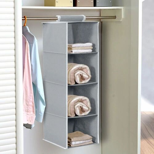 Four Shelf Clothes Hanging Organizer - Color: Grey