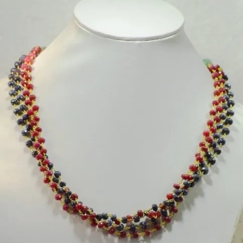 Ruby Blue Sapphire Bead Necklace 