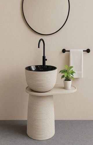 Modern Ceramic Bathroom Sink Black Faucet