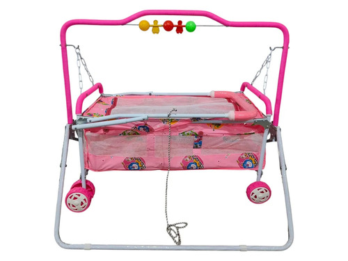 Stainless Steel Fuchsia Pink Folding Baby Cradle