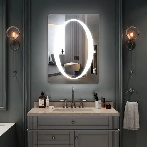 Glow Led Bathroom Mirror Rectangular Design With Natural White Light - Color: Silver