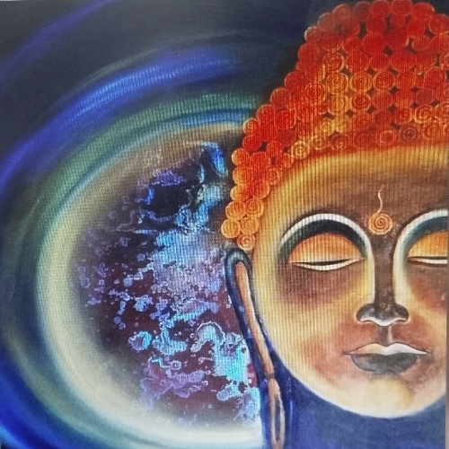 Contemporary Buddha Painting - Rectangular Standard Size, Hand-Painted Eco Friendly, With Frame