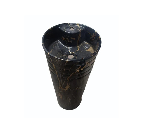Black One Piece Pedestal Ceramic Wash Basin
