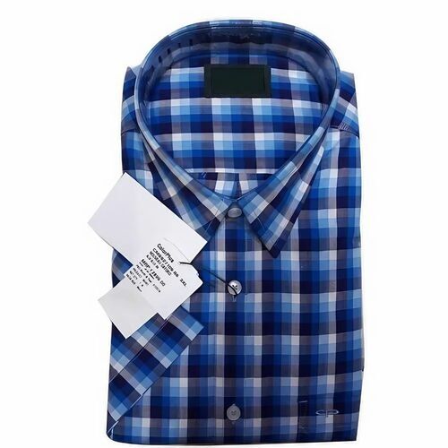 Men Blue Check Cotton Shirt