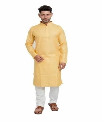 Men Lemon Cotton Kurta Pajama