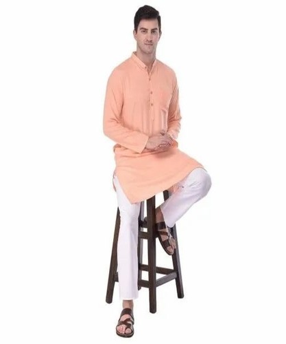 Men Peach Cotton Kurta Pajama