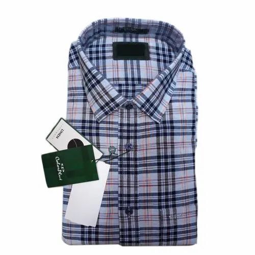 Men White Check Print Cotton Shirt