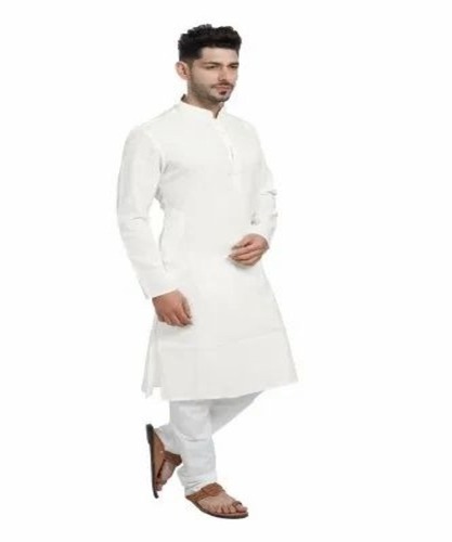 Men White Cotton Kurta Pajama