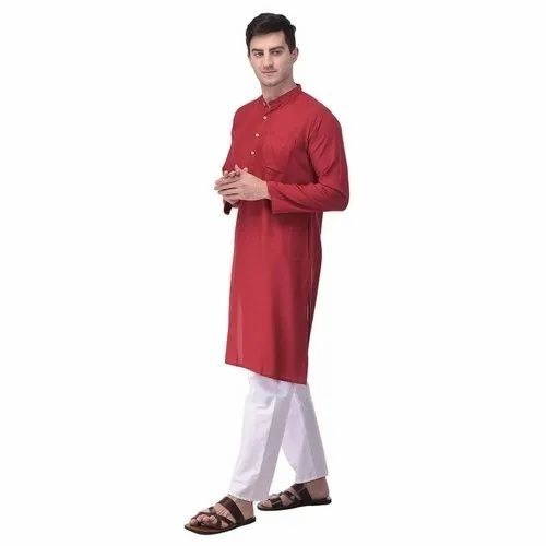 Plain Maroon Cotton Kurta Pajama