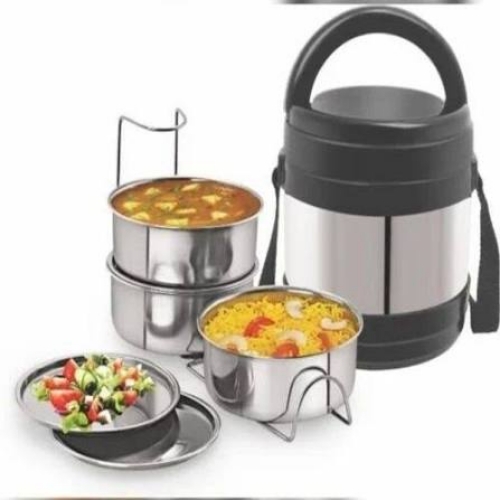 3 Insulated Chrome Lunch Box