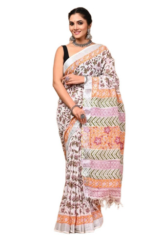 Block Printed Linen Saree
