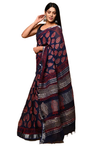 Printed Linen Saree With Blouse