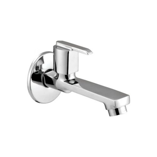 Brass Long Body Bib Cock - Brass, Chrome Coating, Round Shape | Silver Color, Easy to Fit, Glossy Finish