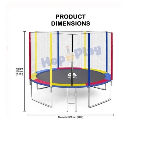 Hop N Play 12 Feet Jumping Heavy Trampoline for Kids Mela Commercial Jhula Multicolor