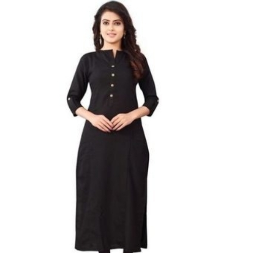 Full Sleeve Kurti - Chiffon Size S White Collar Neck | Plain Pattern Multicolor Summer Winter Customized Size