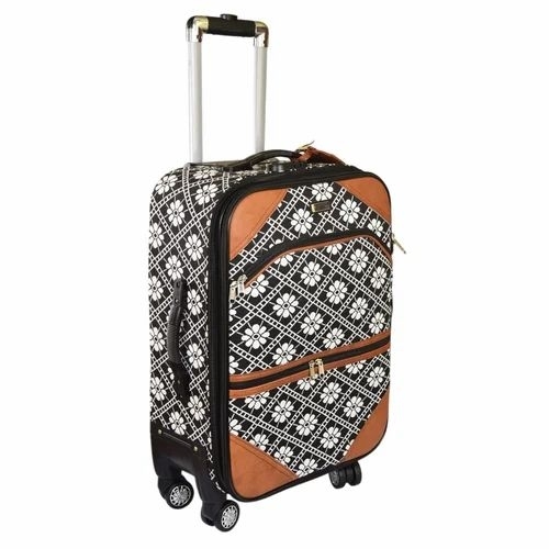 Cotton Leather Luggage Trolley Bag, 22 Inch
