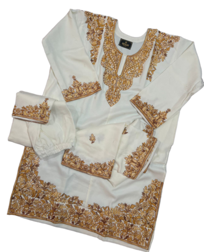 Cashmilon Pheran Suit Set - Color: White
