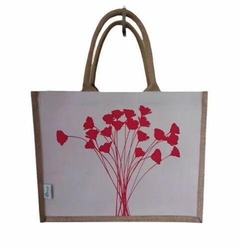 Printed White Jute Shopping Bags