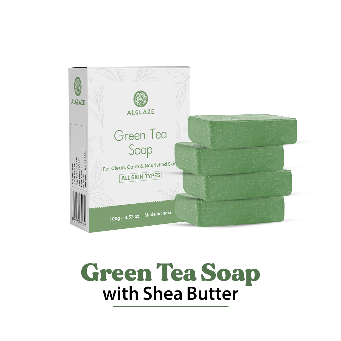 Alglaze Green Tea Soap With Shea Butter & Jojoba Oil Cleanses, Calms & Nourishes 100g - Feature: Refreshes