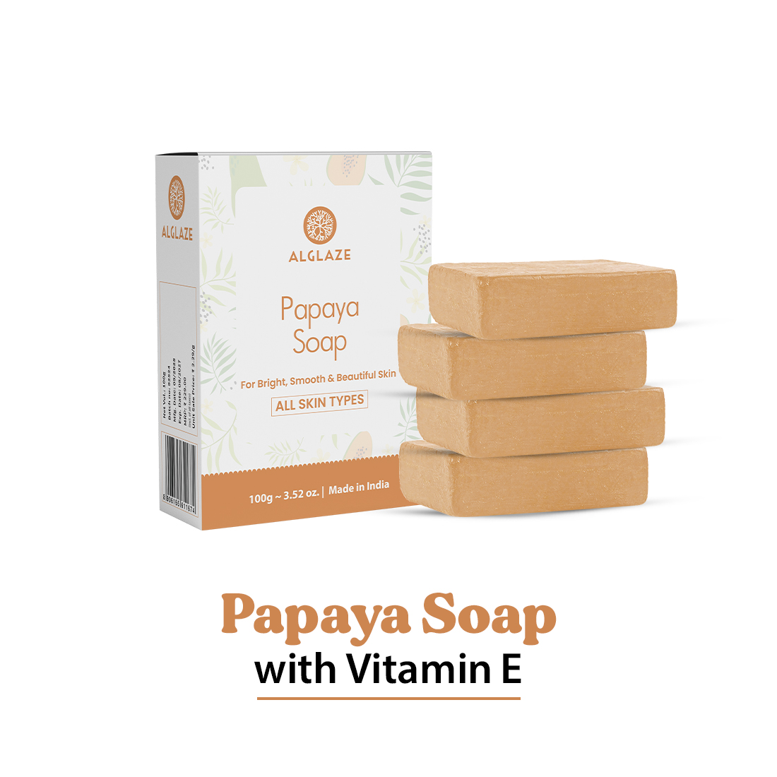 Alglaze Papaya Soap With Shea Butter & Jojoba Oil Brightens Smoothens & Refreshes 100G - Feature: Dullness