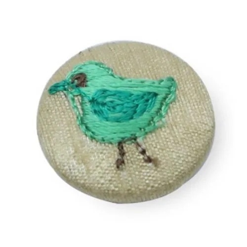 Beige Green Bird Designer Embroidered Buttons