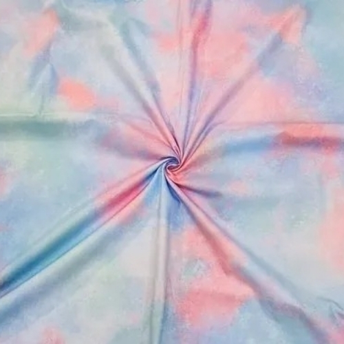 Blue Pink Abstract Painted Cotton Fabric