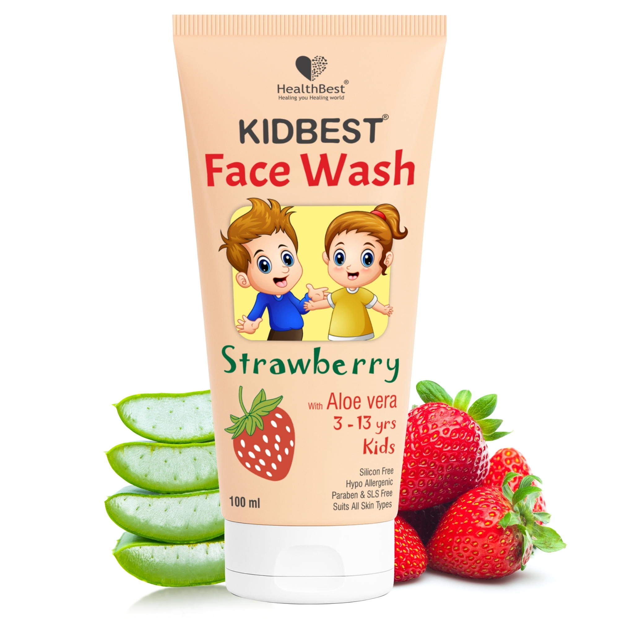 Healthbest Kids Strawberry With Aloevera Face Wash 100 Ml - Age Group: 3-13 Years